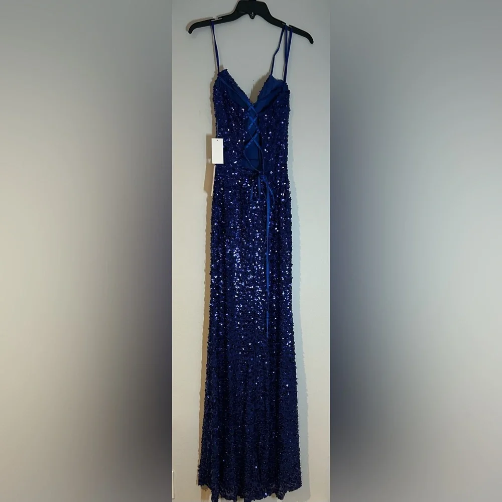 Crystal Doll Royal Blue Sequin Gown Size 7 NWT - Picture 5 of 11